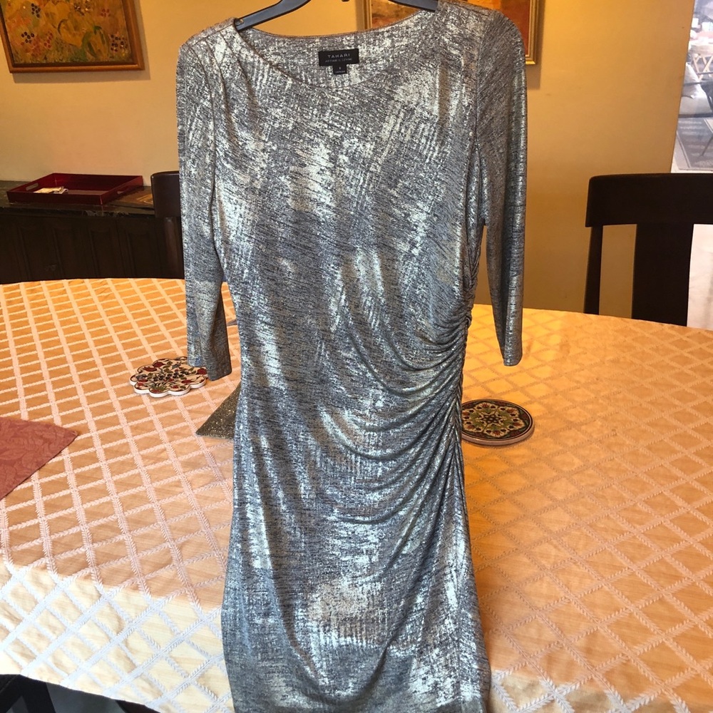 Tahari dress gold. Perfect for holidays!